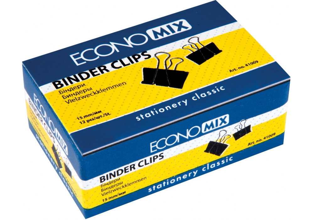 Затискачі для паперів ECONOMIX 15 мм 12 шт чорні (E41009)